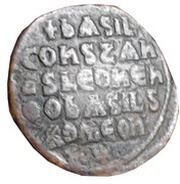 Follis - Basil I, Leo VI and Constantine VII Constantinopolis, Byzantine states, 870 reverse image