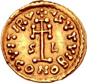 Tremissis - Liutprand and Scauniperga in the name of Justinian II reverse image