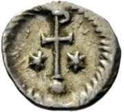 ¼ Siliqua In the name of Justinian I; With stars; curly hair reverse image
