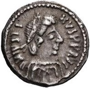 ¼ Siliqua In the name of Justin II; Closed staurogram without dot below obverse image