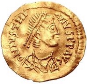 1 Tremissis In the name of Justinian I; Parallel tassels obverse image