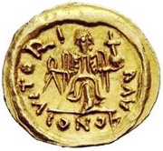 1 Tremissis In the name of Justin II; Victory facing right; without star reverse image