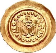 1 Tremissis In the name of Maurice Tiberius; Victory with crude face and draped hair; stubby tassels, Lombard Kingdom, 582-690 reverse image
