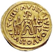1 Tremissis In the name of Heraclius; Stipled torso reverse image