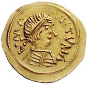 1 Tremissis In the name of Maurice Tiberius; Clean bust with lined body obverse image