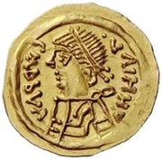 1 Tremissis In the name of Heraclius; Line bust; facing left obverse image