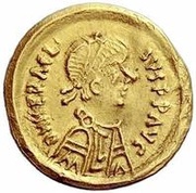1 Tremissis In the name of Heraclius; Line bust; regular obverse image