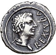 Denarius - Juba II Caesarea; no club behind Juba's head obverse image