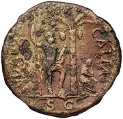 83 Nummi Countermark; Sestertius of Vespasian, 69-79, Ostrogothic Kingdom, 501-553 reverse image