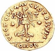 1 Tremissis In the name of Anastasius I; Two stars; Rome reverse image