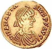 1 Tremissis In the name of Anastasius I; One star right; Rome obverse image