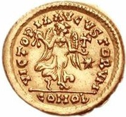 1 Tremissis In the name of Anastasius I; One star right; Rome reverse image