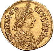 1 Tremissis In the name of Anastasius I; One star left; Milan obverse image