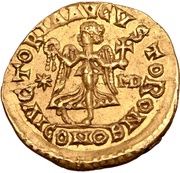 1 Tremissis In the name of Anastasius I; One star left; Milan reverse image