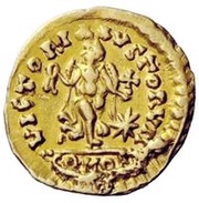 1 Tremissis - Witigis / In the name of Justinian I, 527-565 Ravenna reverse image
