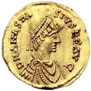 1 Semissis In the name of Anastasius I; Rome obverse image