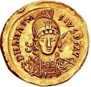 1 Solidus In the name of Anastasius I; Reverse legend ending with monogram obverse image