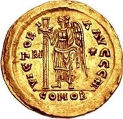1 Solidus In the name of Anastasius I; Reverse legend ending with monogram reverse image