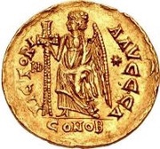 1 Solidus In the name of Anastasius I; Reverse legend ending with letter, Ostrogothic Kingdom, 491-518 reverse image