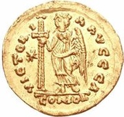 1 Solidus - Athalaric / In the name of Justin I, 518-527 Star to the left, Ostrogothic Kingdom, 526-527 reverse image