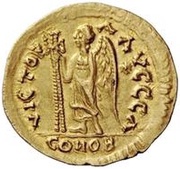 1 Solidus - Athalaric / In the name of Justin I, 518-527 Star to the right, Ostrogothic Kingdom, 526-527 reverse image