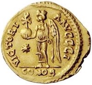1 Solidus - Witigis / In the name of Justinian I, 527-565 Ravenna, Ostrogothic Kingdom, 536-540 reverse image