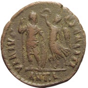 Follis - Honorius VIRTVS EXERCITI; Antioch, Rome, 395-401 reverse image