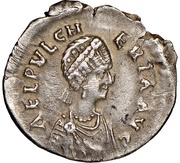 Siliqua - Aelia Pulcheria Cross within wreath; Constantinopolis obverse image