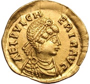 Tremissis - Aelia Pulcheria Cross within wreath; Constantinopolis obverse image