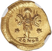 Tremissis - Theodosius II Trophy between two stars; Constantinopolis reverse image
