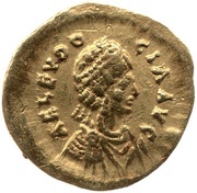 Tremissis - Aelia Eudocia Cross within wreath; Constantinopolis obverse image