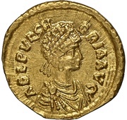 Tremissis - Aelia Pulcheria Cross within wreath; Constantinopolis obverse image