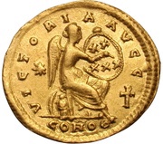 Semissis - Theodosius II VICTORIA AVG; Constantinopolis, Rome, 420-422 reverse image
