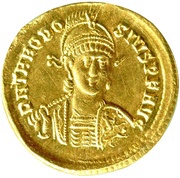 Solidus - Theodosius II CONCORDIA AVGGG; Constantinopolis obverse image