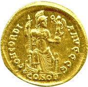 Solidus - Theodosius II CONCORDIA AVGGG; Constantinopolis, Rome, 402-403 reverse image