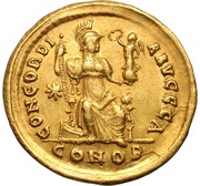 Solidus - Theodosius II CONCORDIA AVGGG; Constantinopolis, Rome, 403-408 reverse image