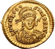 Solidus - Theodosius II CONCORDIA AVGGG; Constantinopolis obverse image