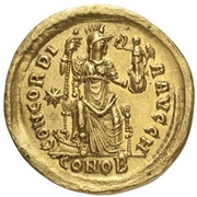 Solidus - Honorius CONCORDIA AVGGG; Constantinopolis reverse image
