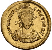 Solidus - Theodosius II CONCORDIA AVGGG; Constantinopolis obverse image