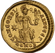 Solidus - Theodosius II CONCORDIA AVGGG; Constantinopolis, Rome, 408-420 reverse image