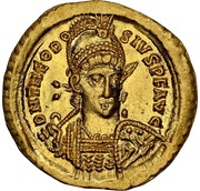 Solidus - Theodosius II GLOR ORVIS TERRAR; Constantinopolis obverse image