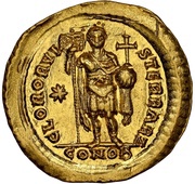 Solidus - Theodosius II GLOR ORVIS TERRAR; Constantinopolis reverse image