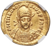 Solidus - Theodosius II GLOR ORVIS TERRAR; Thessalonica obverse image