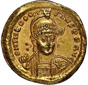 Solidus - Theodosius II GLOR ORVIS TERRAR; Thessalonica obverse image