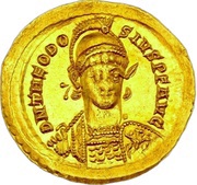 Solidus - Theodosius II GLOR ORVIS TERRAR; Thessalonica obverse image