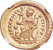 Solidus - Theodosius II IMP•XXXXII•COS•; Constantinopolis, Rome, 441-450 reverse image