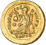 Solidus - Theodosius II IMP XXXXII COS; Constantinopolis, Rome, 441-450 reverse image