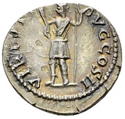 Denarius - Clodius Albinus VIRTVTI AVG COS II; Virtus, Rome, 195-197 reverse image