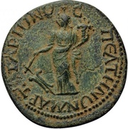 Æ23 - Caracalla ΠEΛTHNUN MAP TAT APIUNOC; Peltae reverse image