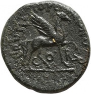 Æ20 - Tiberius Portrait facing right; Pegasus reverse image